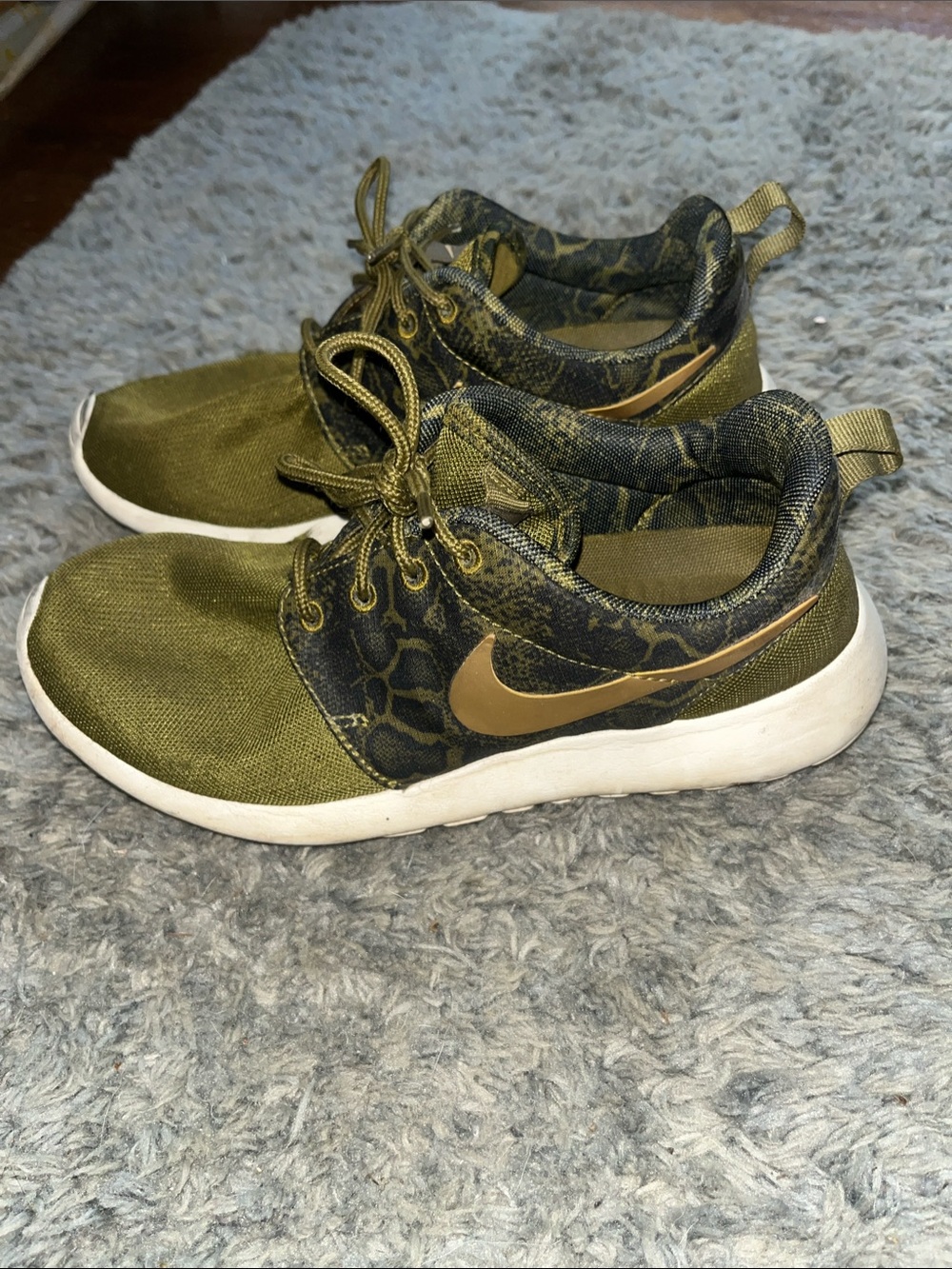 Nike Kids Olive Green and Gold Accent Athletic Sneakers